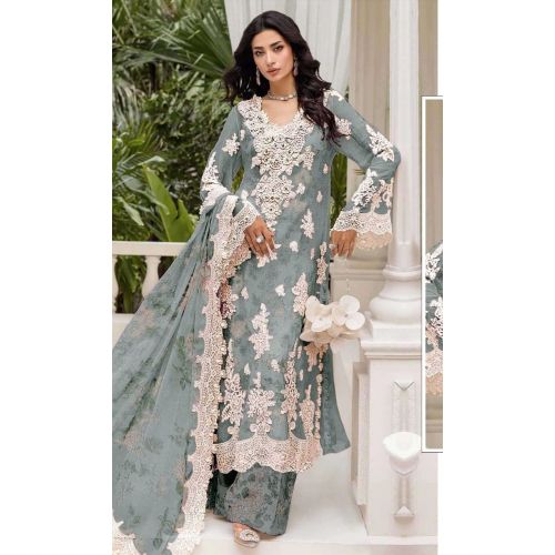 Unstitched Chiffon with Embroidery Sequence and Applique Work Pakistani Suit