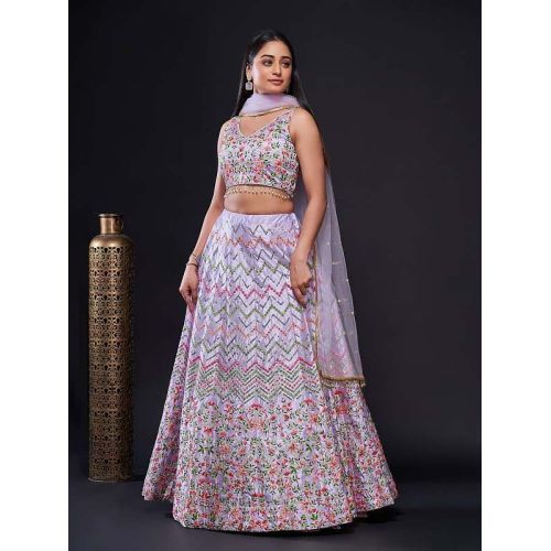 Heavy Satin Silk Lehenga Choli Set with Sequence and Thread Work