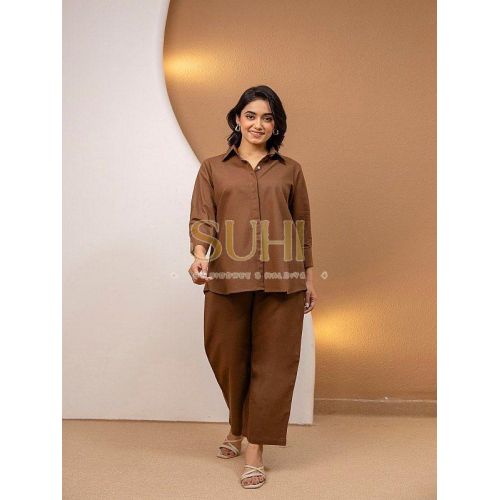 Coco Brown Straight Fit Cotton Co-ord Set