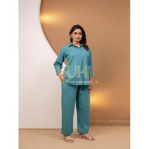 Neelima Teal Blue Cotton Flex Co-ord Set