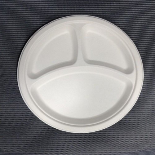 10 Inch 3 Compartment Bagasse Disposable Round Plate