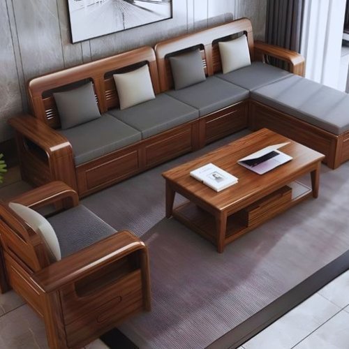 Modern Flat 7 Seater Sagwan Sofa Set