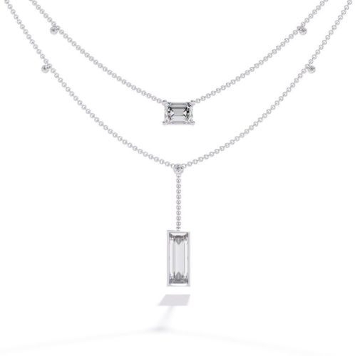 14K Solid Gold Baguette Cut Lab Grown Diamond Necklace