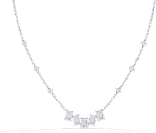 14K Solid Gold Emerald Cut Lab Grown Diamond Necklace