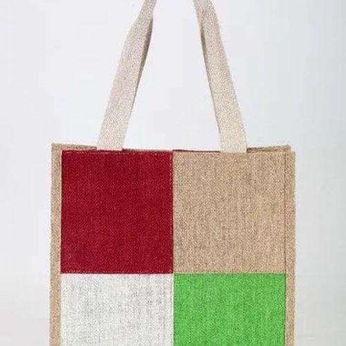 Multicolor Block Jute Shopping Bag