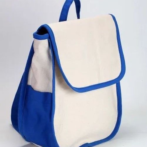 White Blue Canvas Backpack