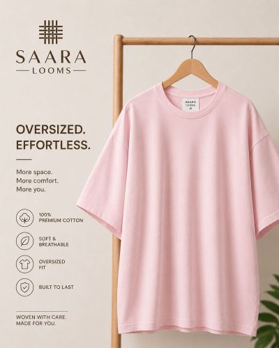Mens Pink Oversized Round Neck T-Shirt