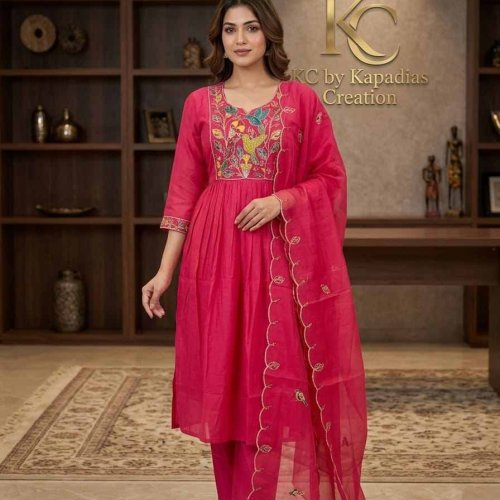 Designer Mul Chanderi Embroidery Suit Set