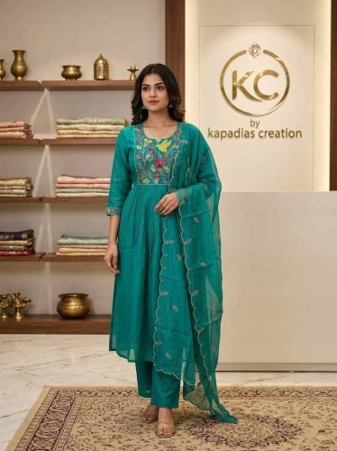 Handwork Mul Chanderi Anarkali Kurta Pant Set