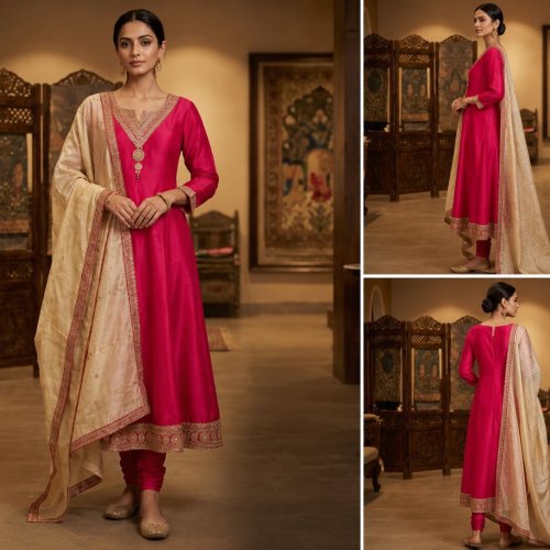 Party Wear Vichithra Silk Frock Suit Set