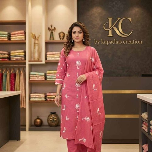 Pink Embroidered Cotton Suit Set