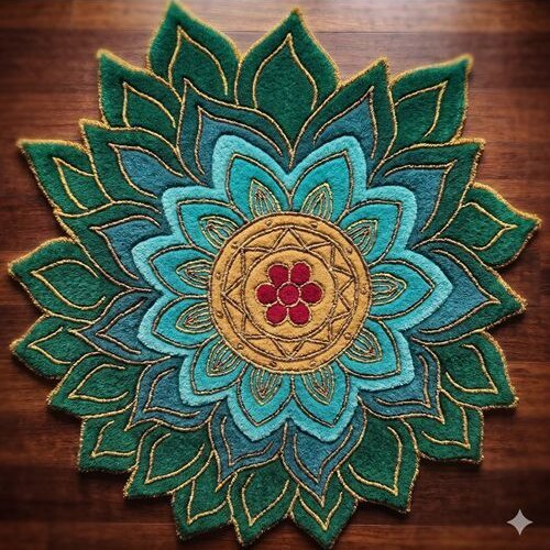 Floral Mandala Hand Tufted Wool Living Room Rug