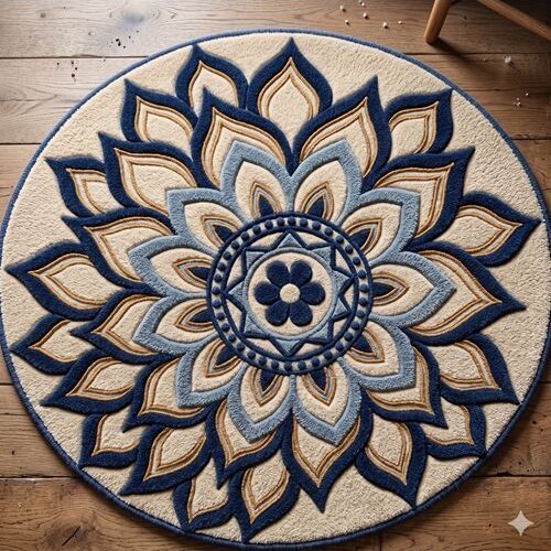 Round Mandala Hand Tufted Wool Area Rug