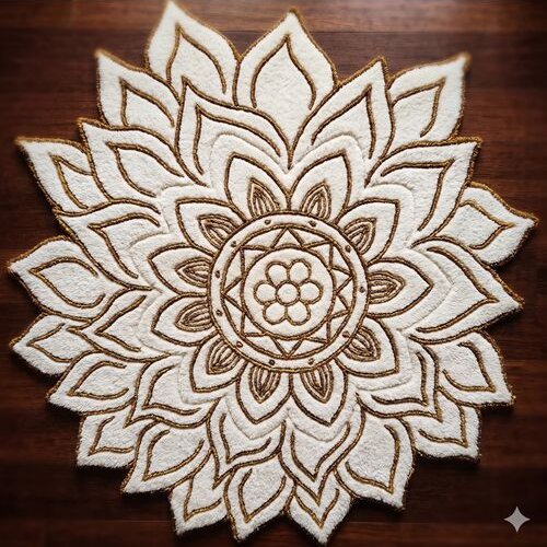 White Mandala Hand Tufted Wool Living Room Rug