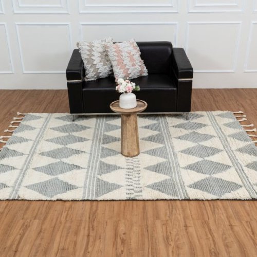 5x7.6 Feet Ivory Grey Hand Knotted Rugs