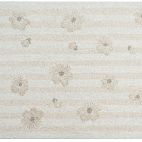 Ivory Floral Loop Pile Hand Tufted Rugs