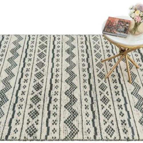 Ivory Teal Jute Wool Rug