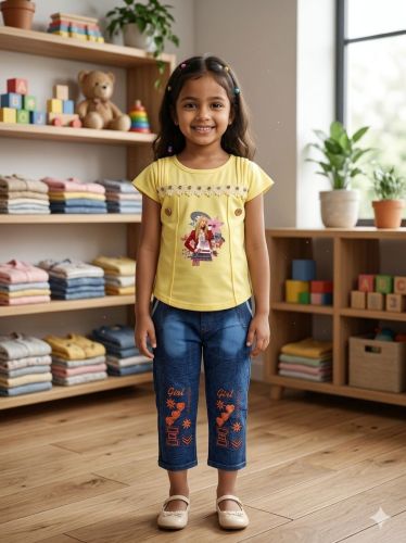 Girls Yellow Top & Jeans Set