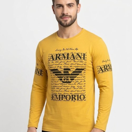 Mens Yellow Full Sleeve Round Neck T-Shirts