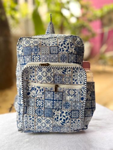 Blue Mosaic Print Quilted Cotton Backpack