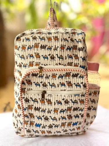 Camel Caravan Print Quilted Cotton Backpack