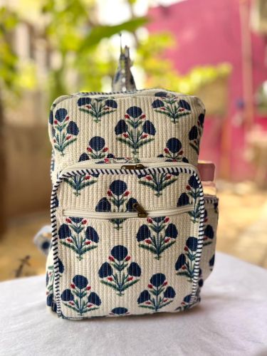 Designer Botanical Print Quilted Cotton Kids Backpack