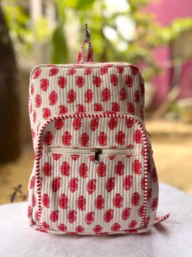 Hand Block Print Quilted Kids Cotton Backpack