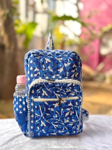 Indigo Abstract Hand Block Print Quilted Cotton Backpack