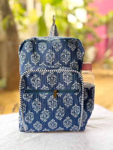 Indigo Buti Hand Block Print Quilted Cotton Backpack