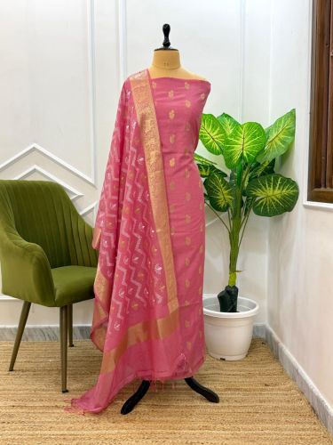 Ladies Banarasi Mercerised Designer Unstitched Suit Set