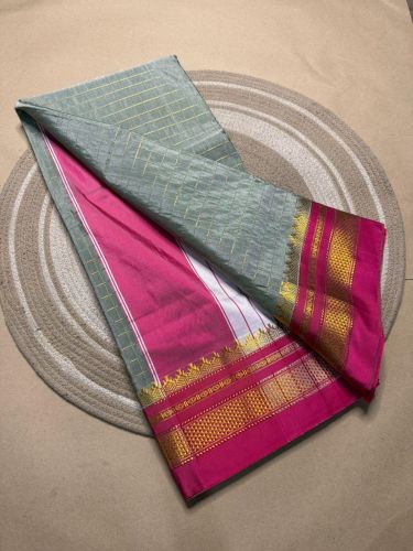 Ladies Mercerised Cotton Ilkal Jeri Checks Saree