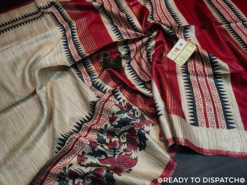 Ladies Pure Tussar Ghicha Printed Silk Saree