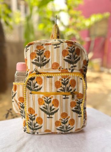 Marigold Hand Block Print Quilted Cotton Backpack