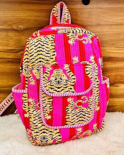 Tiger Stripe Print Quilted Cotton Backpack