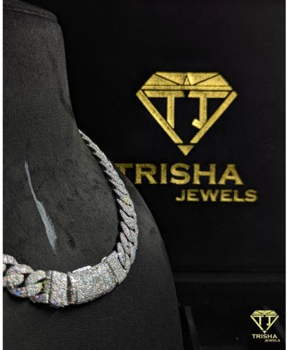 Mens 925 Sterling Silver VVS Moissanite Miami Cuban Link Diamond Chain