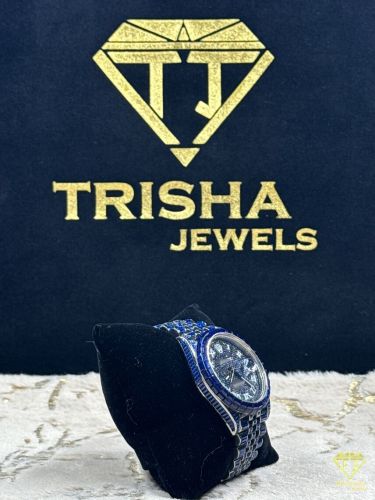 Luxury Blue Sapphire Style VVS Moissanite Diamond Watch