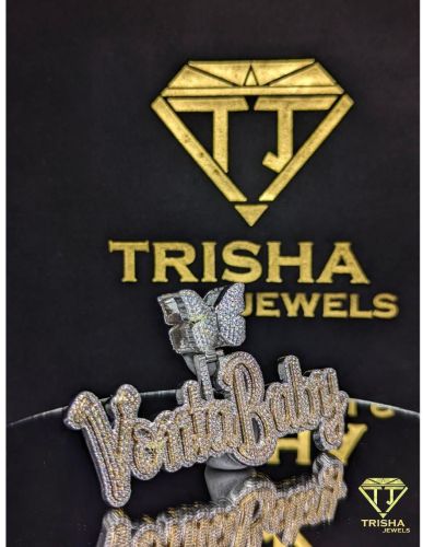 925 Sterling Silver Butterfly Name Plate Moissanite Diamond Vonta Baby Jewelry Pendant