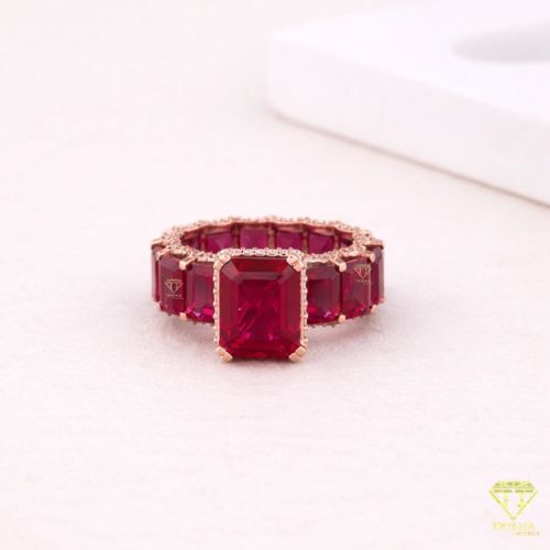 925 Sterling Silver Moissanite Diamond Classic Eternity Ruby Stone Ring