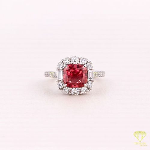 925 Sterling Silver Moissanite Diamond Cushion Cut Red Stone Ring