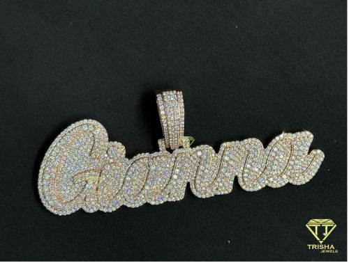 925 Sterling Silver Grandma Name Iced Out Moissanite Diamond Pendant
