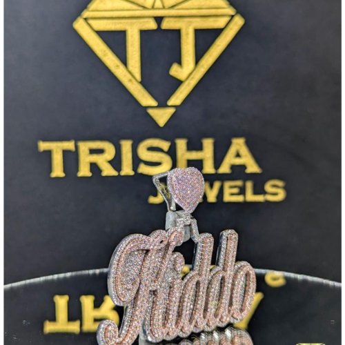 925 Sterling Silver Custom Script Name VVS Moissanite Diamonds Pendant