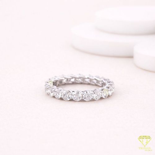 925 Sterling Silver VVS Moissanite Diamond Eternity Wedding Band Ring
