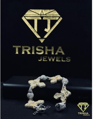 925 Sterling Silver Moissanite Diamond Iced Out Hip Hop Designer Clover Bracelet