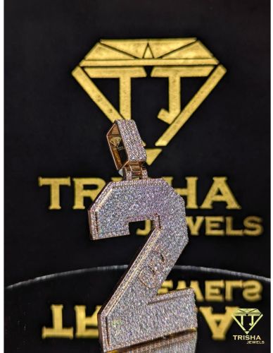 925 Sterling Silver Designer Number 2 Moissanite Diamond Fully Iced Out Pendant