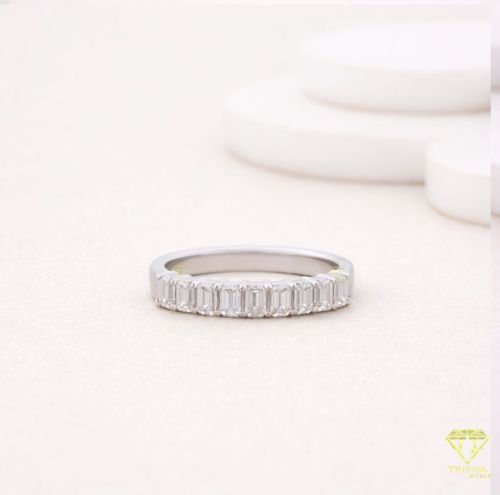 925 Sterling Silver Emerald Cut Moissanite Diamond Elegant Anniversary Band Ring