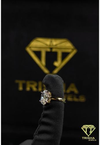 925 Sterling Silver Moissanite Diamond Yellow Gold Plated Oval Cut Engagement Ring