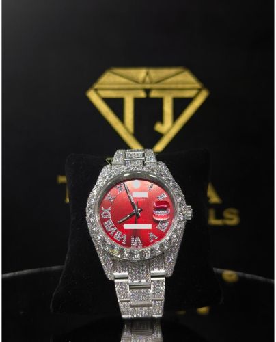 Exclusive Custom Red Fully Iced Out VVS Moissanite Diamond Watch