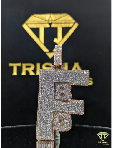 925 Sterling Silver Fbg Alphabet VVS Moissanite Diamond Pendant