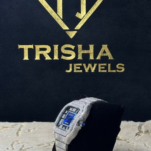 Fully Iced Out Automatic Blue Dial Moissanite Watch