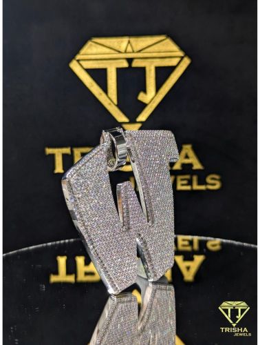925 Sterling Silver Initial W VVS Moissanite Diamonds Iced Out Pendant